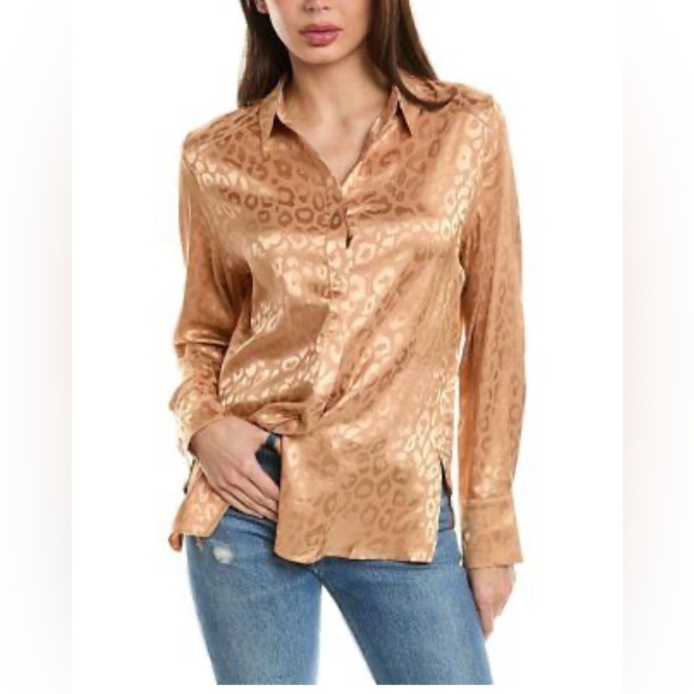 Milk & honey Gold Long Sleeve Button Down‎ Shirt with Notched Collar